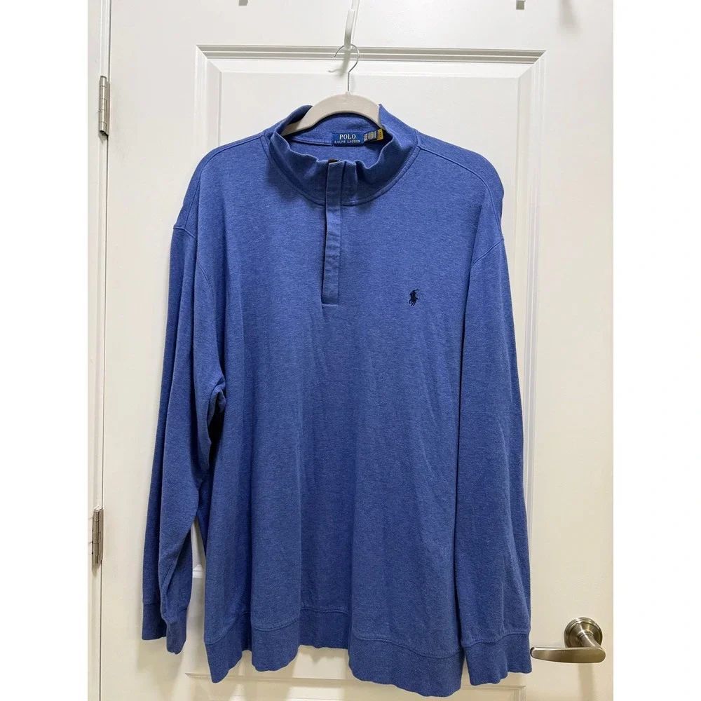 Polo Ralph Lauren Mens 2XB Heather Blue Quarter Zip Pullover Pony Logo Sweater